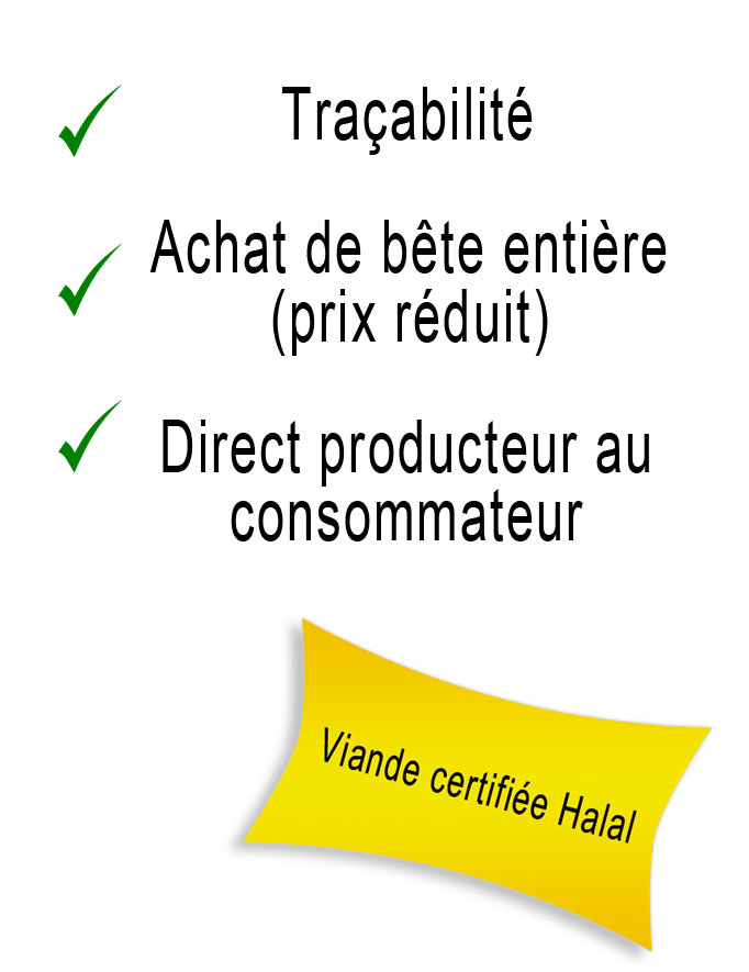 Viande halal certifiée d'origine Achahada directement producteur